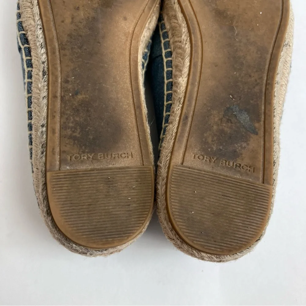 TORY BURCH Benton Slip On Platform Espadrille Flat Denim Navy Chambru